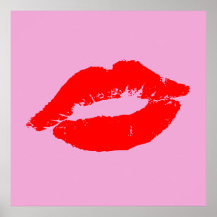 Red Lips Kiss Mod Pop Art Custom Colour Background Poster