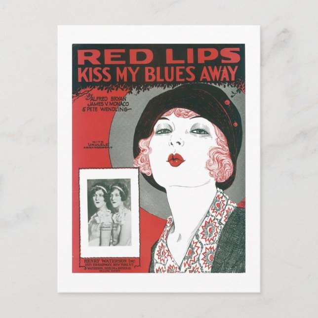 Red Lips Kiss My Blues Away Songbook Cover Postcard (Front)
