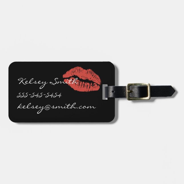 Red Lips Kiss Personalized Luggage Tag (Front Horizontal)