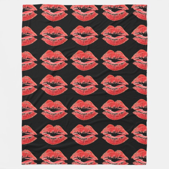 red lips kiss print valentines day blanket (Front)