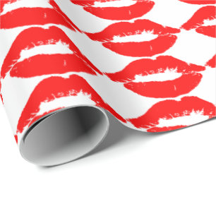 RED LIPS KISS  ROMANTIC WRAPPING PAPER