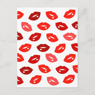 Red lips kiss vector pattern postcard