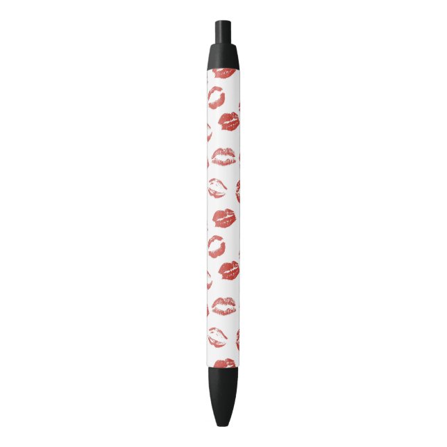 Red Lips Kisses Black Ink Pen (Front Vertical)