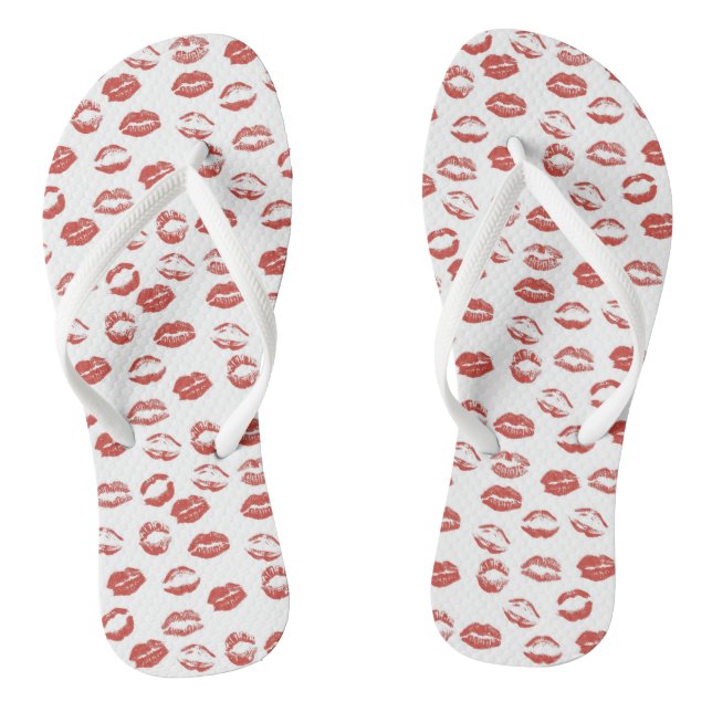 Red Lips Kisses Flip Flops (Footbed)