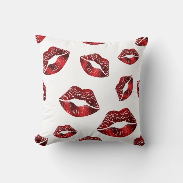 Red Lips Kissing Pattern Valentine's Day Cushion (Front)