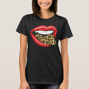 Red Lips Leopard Skin Print Pattern Tongue Animal T-Shirt