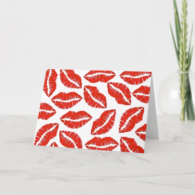 Red Lips Lipstick Kiss I Love You Valentine's Day Holiday Card (Front)