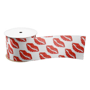 Red Lips Lipstick Kiss Print Love Valentine's Day Satin Ribbon