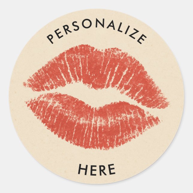 Red Lips Lipstick Lip Stain Makeup Beauty Classic Round Sticker (Front)