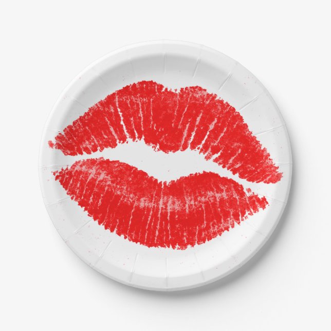 Red Lips Lipstick Lip Stain Makeup Beauty Paper Plate (Front)