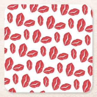 Red Lips Lipstick Love Passion Kiss Kisses Square Paper Coaster