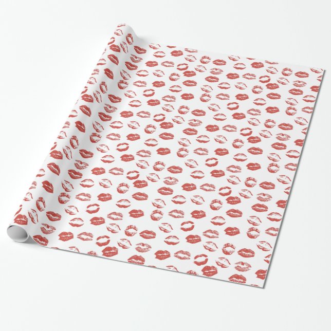 Red Lips Love Bridal Shower Wrapping Paper (Unrolled)