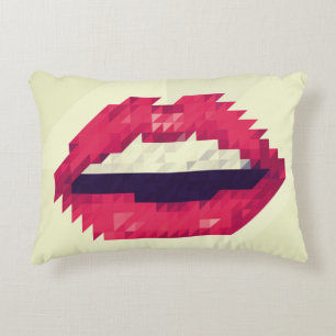 Red lips made of small triangles, pixelshipster,pi accent pillow