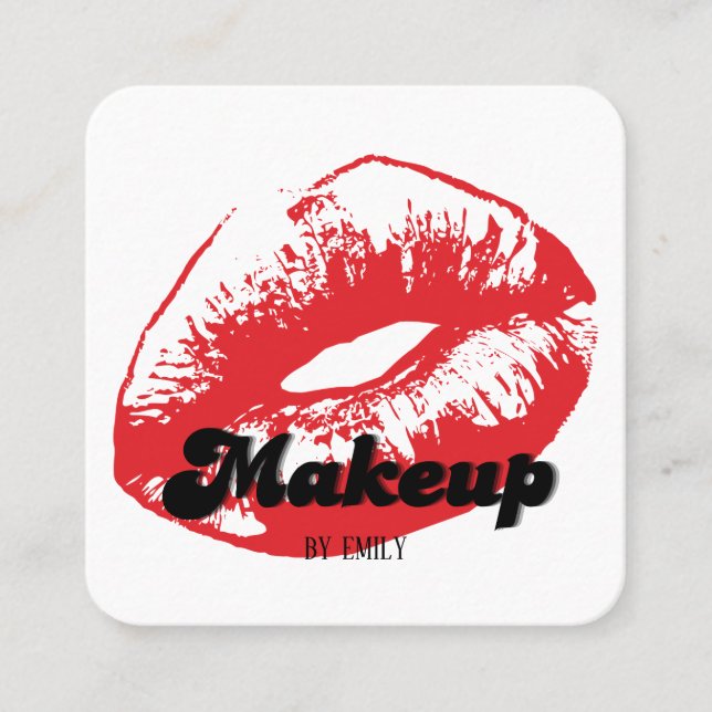 Red Lips Make up Artist Square Business Card (Front)