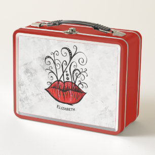 Red Lips Makeup Artist Name Metal Lunch Box