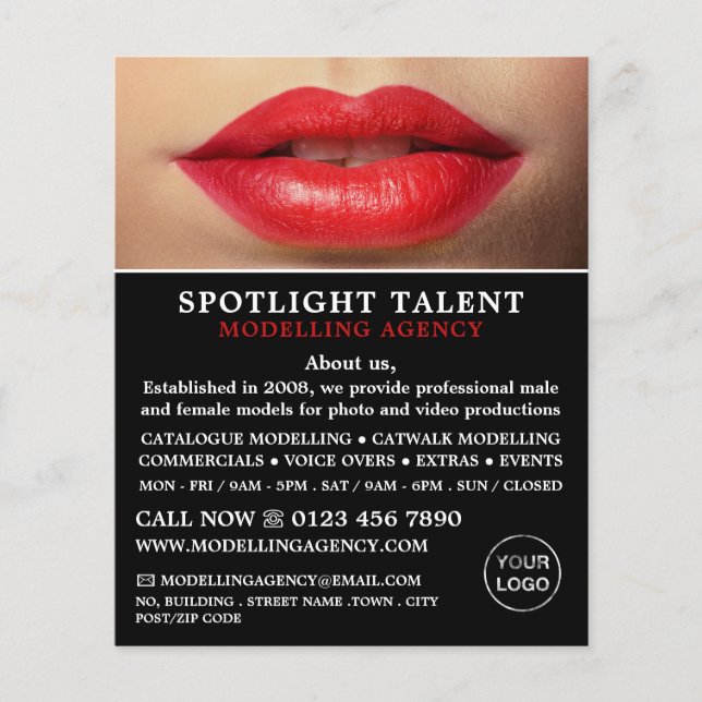 Red Lips, Modelling Agency, Model Agent Advert Flyer (Front)