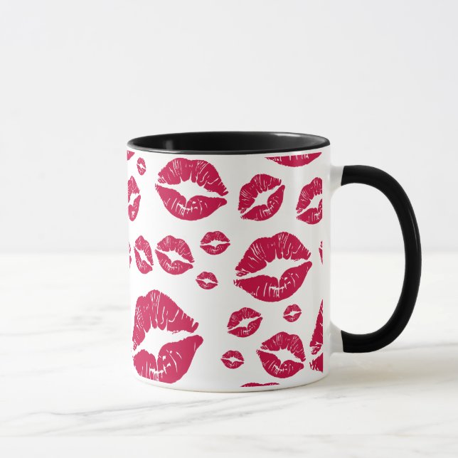 Red Lips Modern Kiss Pattern Trendy White  Mug (Right)