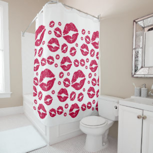 Red Lips Modern Kiss Pattern Trendy White Shower