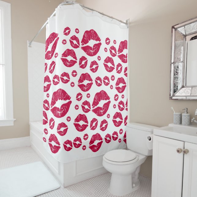 Red Lips Modern Kiss Pattern Trendy White Shower (In Situ)