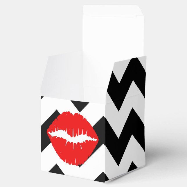 Red Lips on Black and White Zigzag Favor Box (Opened)
