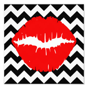 Red Lips on Black and White Zigzag Photo Print