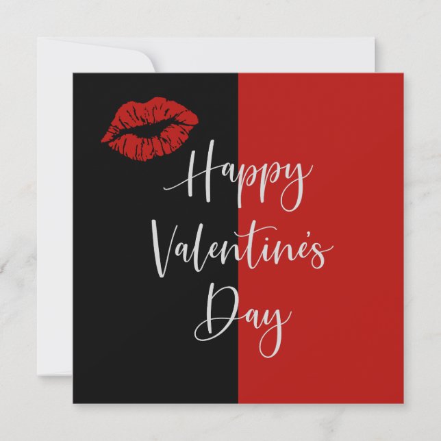 Red Lips on Colour Black Simple Valentine's Day Holiday Card (Front)