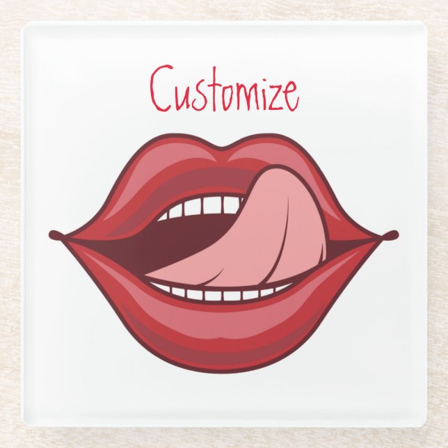 Red Lips Open Mouth Thunder_Cove  Glass Coaster (Front)