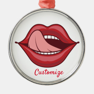 Red Lips Open Mouth Thunder_Cove Metal Ornament