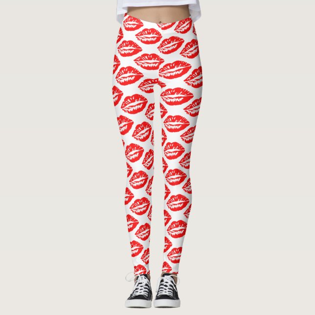 Red Lips Pattern Leggings (Front)