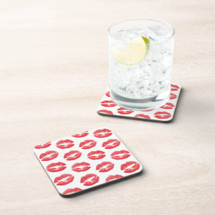 Red Lips, Pattern Of Lips, Red Lipstick, Kiss Coaster