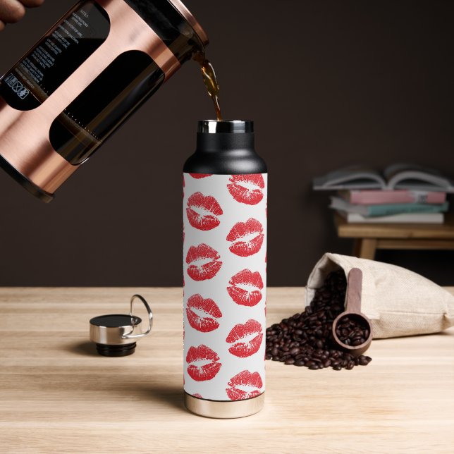 Red Lips, Pattern Of Lips, Red Lipstick, Kiss Water Bottle (Coffee)