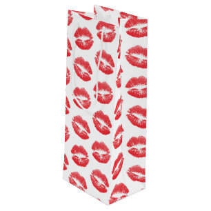 Red Lips, Pattern Of Lips, Red Lipstick, Kiss Wine Gift Bag