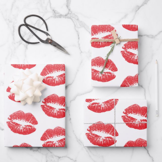 Red Lips, Pattern Of Lips, Red Lipstick, Kiss Wrapping Paper Sheet (Front)