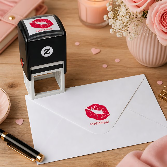 Red Lips Personalized Text Self-inking Stamp (Creator Uploaded)
