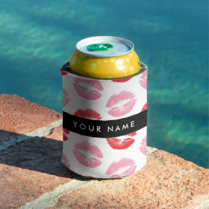 Red Lips, Pink Lips, Kiss, Your Name, Personalise Can Cooler