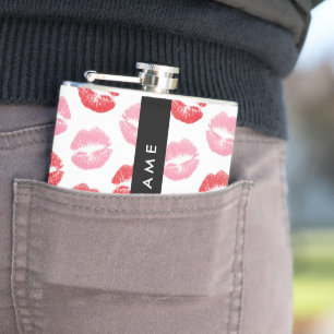 Red Lips, Pink Lips, Kiss, Your Name, Personalise Hip Flask