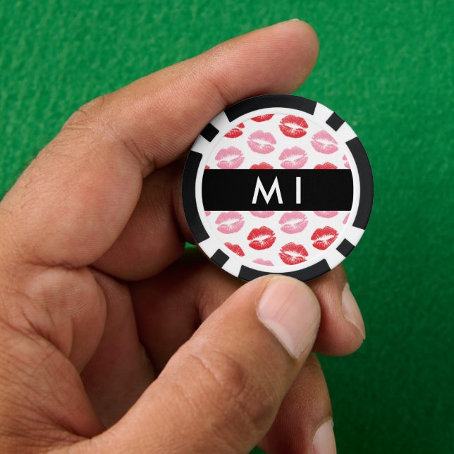 Red Lips, Pink Lips, Kiss, Your Name, Personalise Poker Chips (Hand)