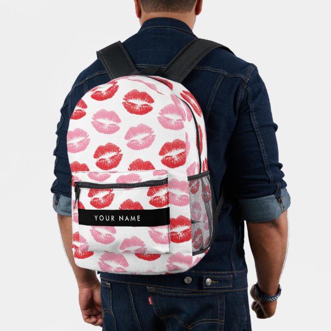 Red Lips, Pink Lips, Kiss, Your Name, Personalise Printed Backpack (Insitu (Model))