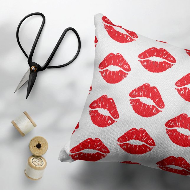 Red Lips, Red Lipstick, Kiss, Pattern Of Lips Accent Pillow (Creator Uploaded)
