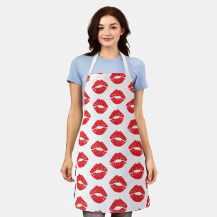 Red Lips, Red Lipstick, Kiss, Pattern Of Lips Apron