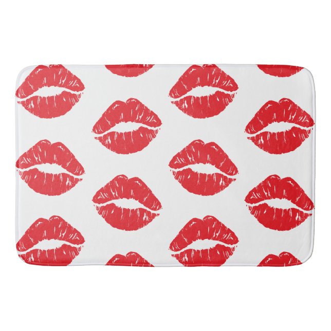 Red Lips, Red Lipstick, Kiss, Pattern Of Lips Bath Mat (Front)
