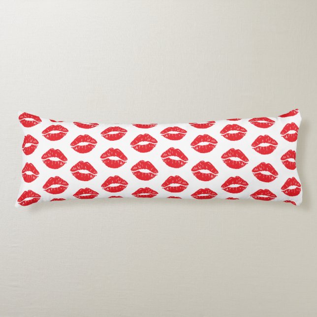 Red Lips, Red Lipstick, Kiss, Pattern Of Lips Body Pillow (Front)