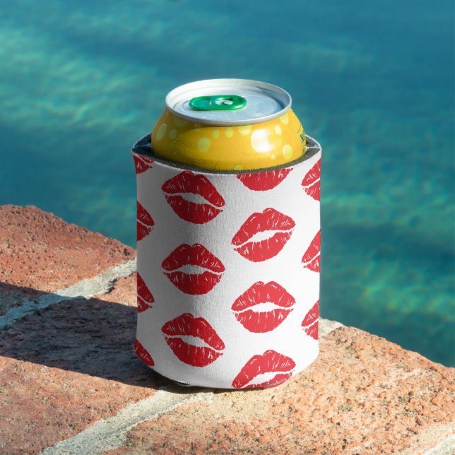 Red Lips, Red Lipstick, Kiss, Pattern Of Lips Can Cooler (In Situ Pool)
