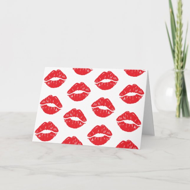Red Lips, Red Lipstick, Kiss, Pattern Of Lips Card (Front)