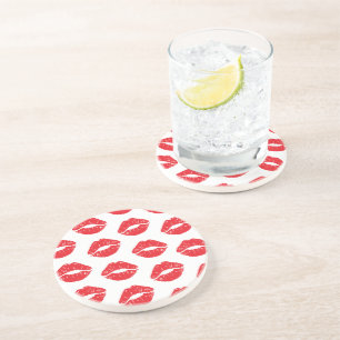 Red Lips, Red Lipstick, Kiss, Pattern Of Lips Coaster