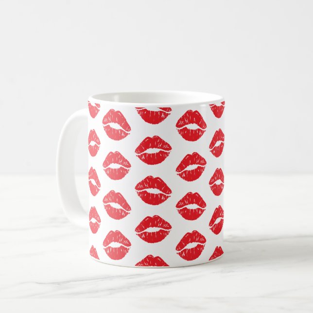 Red Lips, Red Lipstick, Kiss, Pattern Of Lips Coffee Mug (Front Left)