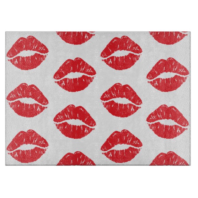 Red Lips, Red Lipstick, Kiss, Pattern Of Lips Cutting Board (Front)