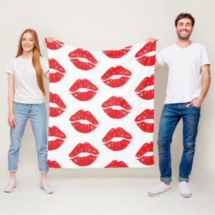 Red Lips, Red Lipstick, Kiss, Pattern Of Lips Fleece Blanket