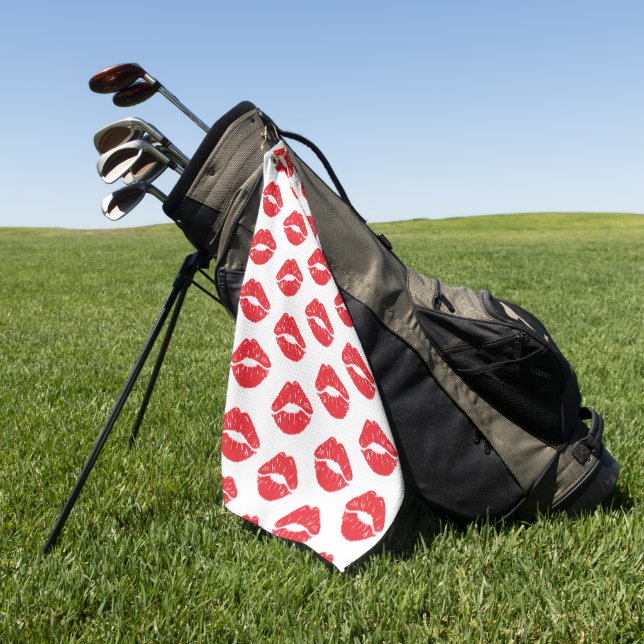 Red Lips, Red Lipstick, Kiss, Pattern Of Lips Golf Towel (Green)