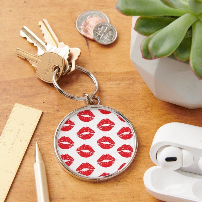 Red Lips, Red Lipstick, Kiss, Pattern Of Lips Keychain (Desk)